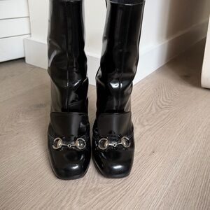 Gucci Black Heeled Boots with Silver Accents